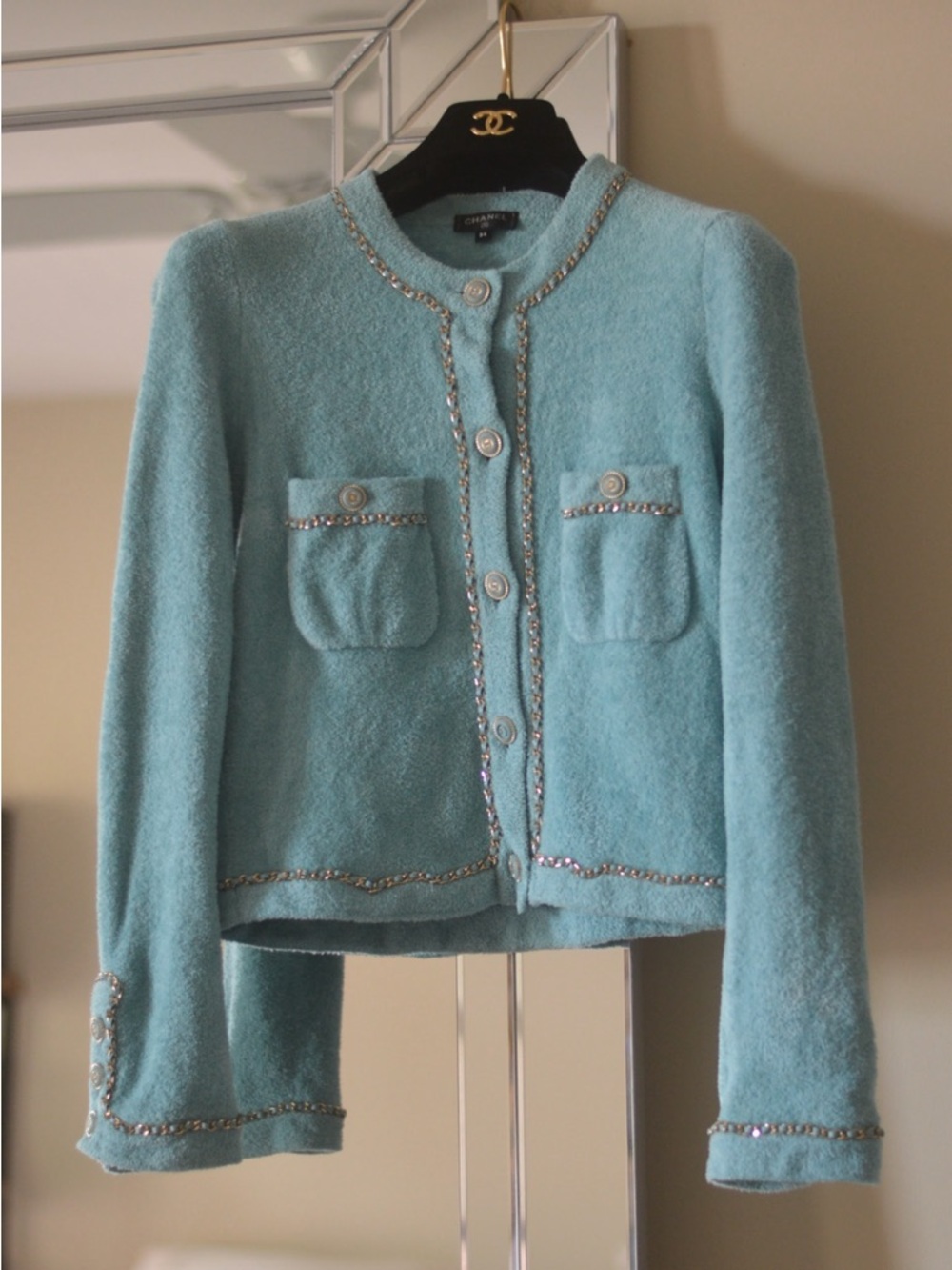 Chanel 2021 spring terry cloth jacket with chain detail size 34
